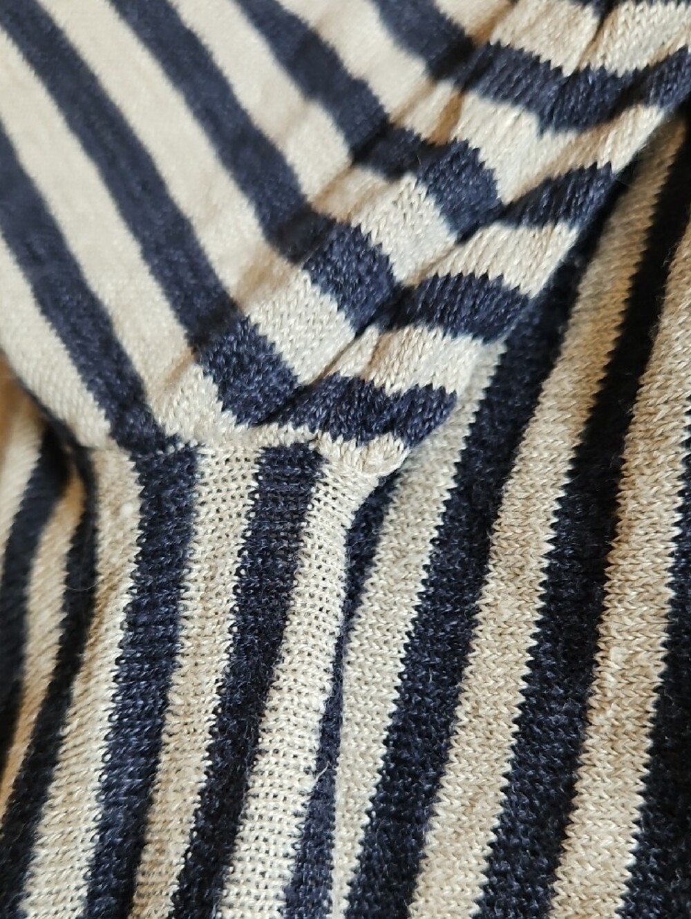 Gudrun Sjoden Navy and Oatmeal Striped Cotton Cardigan with Green Trim - Picture 8 of 13
